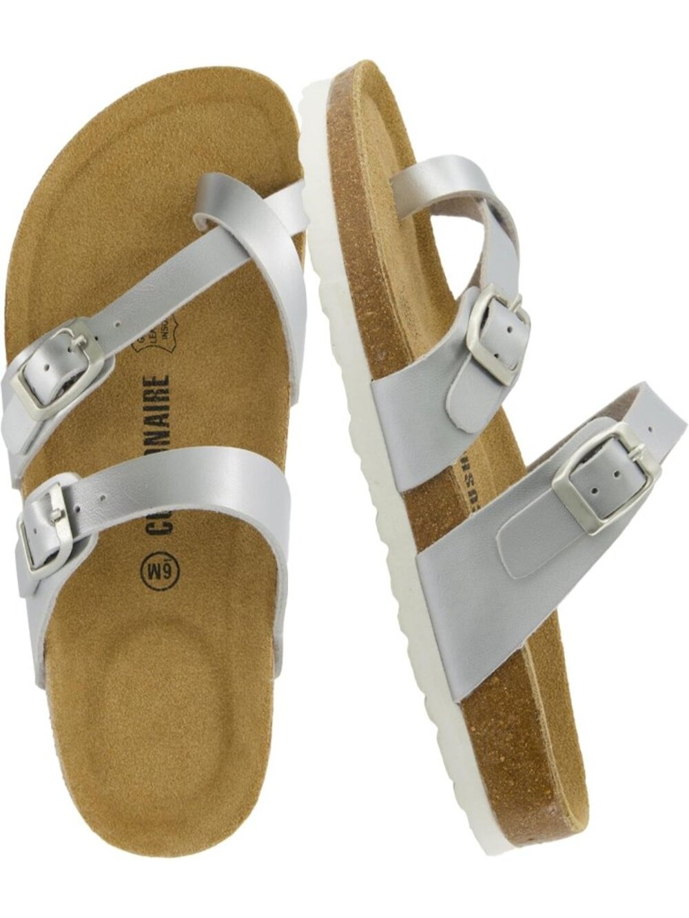 Women's Luna Cork Silver Sandal Strappy Flip Flops With Comfort Open Toe Shoes